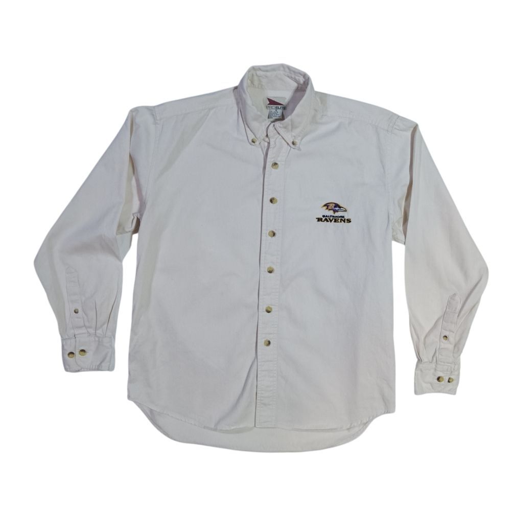 Pro Elite Ravens Button Down Shirt Sz S White Denim 100% Cotton